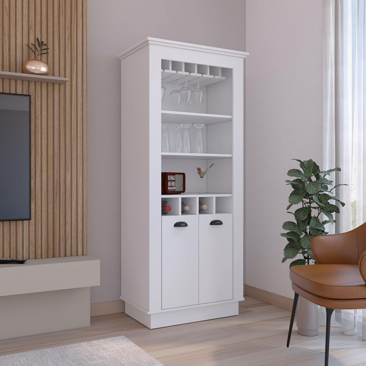 Gale Bar Cabinet Elegant Multi-Storage Unit With Built-In Bottle And Glass Racks, White