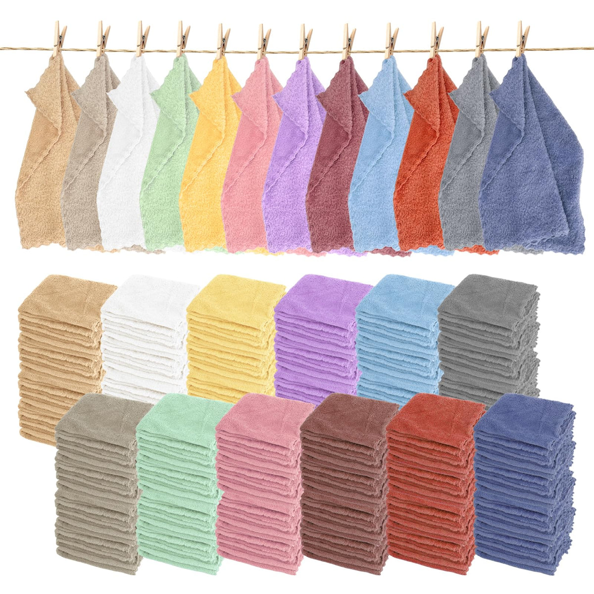 PEDOBALI 120 Pcs Washcloths Bulk 12 x 12 Inch Multicolor Facial Towels Microfiber Soft Wash Rags Quick Drying Bathroom Wash Clot
