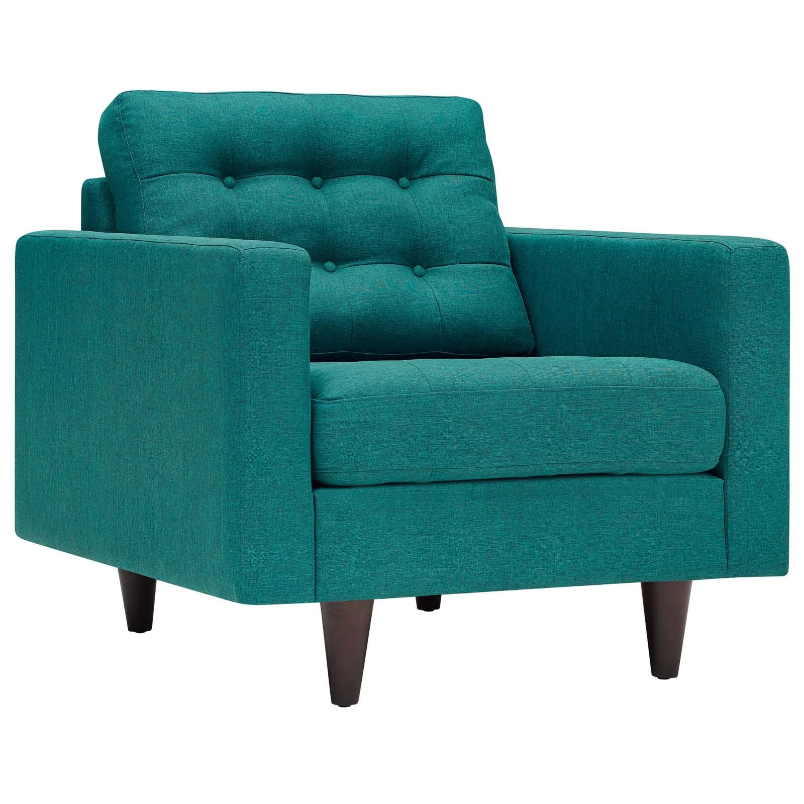 Modway Empress Mid-Century Modern Upholstered Fabric Sofa And Two Armchair Set In Teal