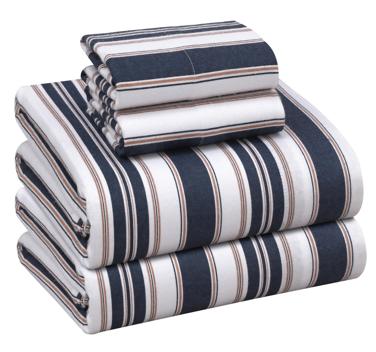 Ruvanti Flannel Sheets California King Size - 100% Cotton Brushed Cal King Bed Sheets Set - Deep Pockets 16 Inches - All Seasons Breathable & Extra Soft - Warm & Cozy, 4 Piece, Maritime Stripe