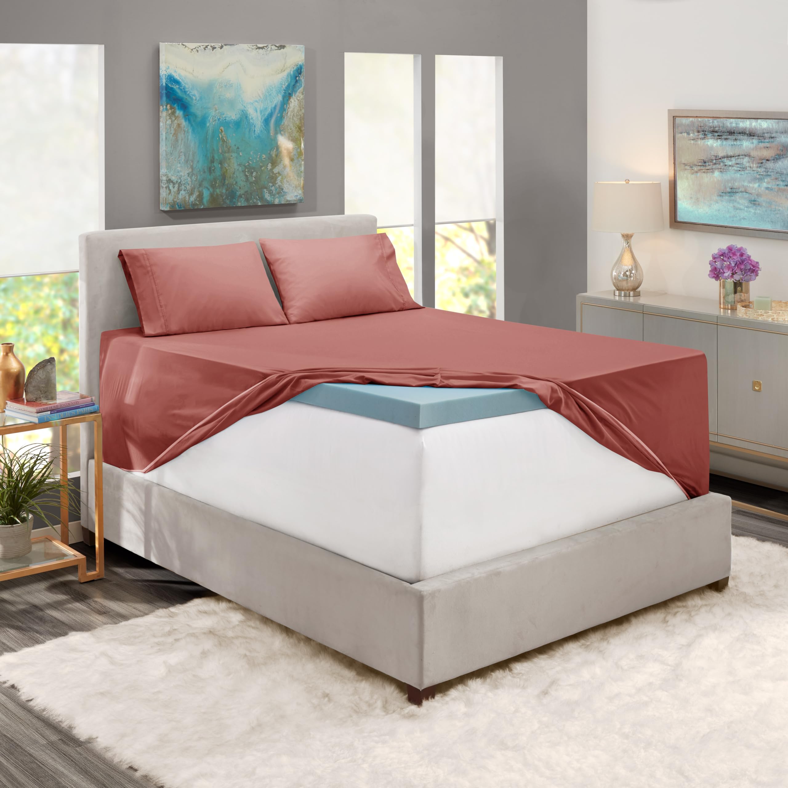 Nestl Extra Deep Pocket Sheets - Fits Mattress 18-24 Inches Deep, Extra Deep Pocket Twin Sheets Sets, 3 Piece Twin Size Sheets, Twin Sheets Deep Pocket, Pink Clay Sheets