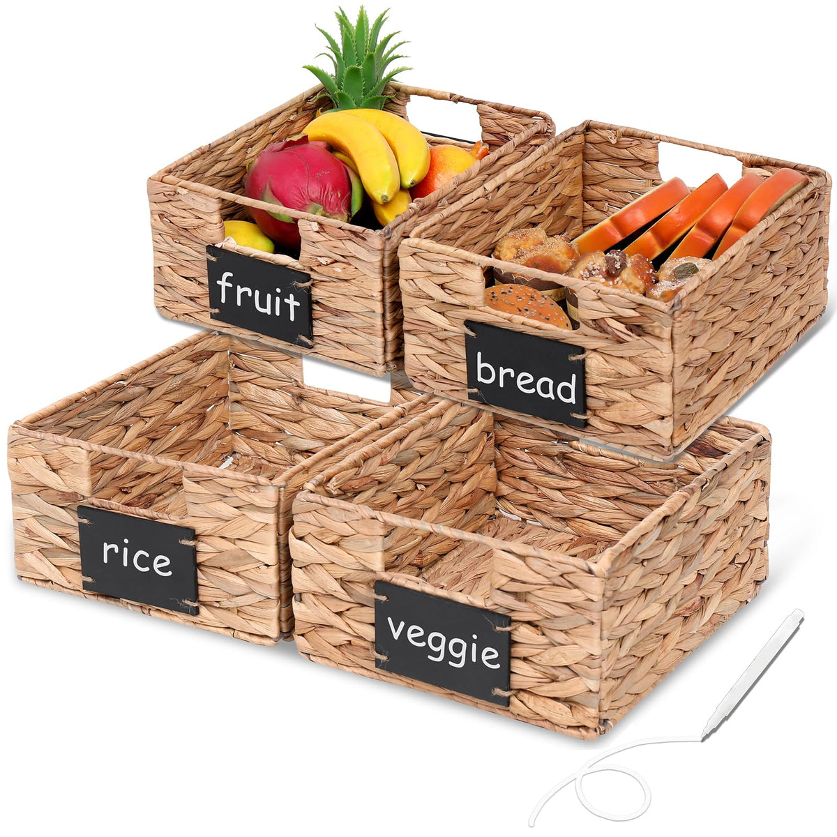 Water Hyacinth Storage Baskets Set of 4 HandWoven Wicker Pantry Baskets