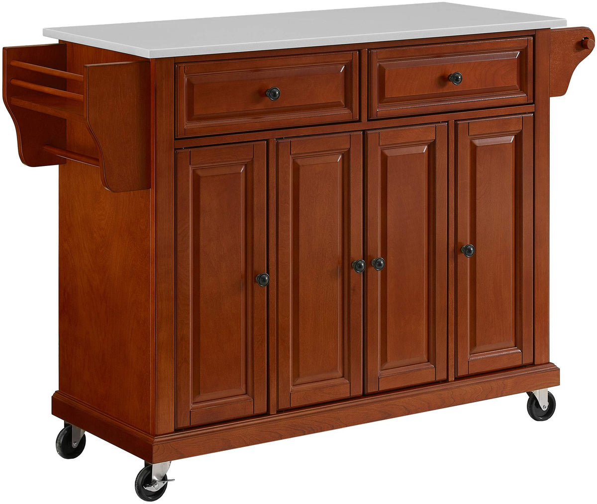 Crosley Furniture Full Size Stone Top Rolling Kitchen Island Storage Cart, Microwave Stand, Spice Rack, Cherry