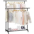 Calmootey Double Rod Clothing Garment Rack,Rolling Hanging Clothes Rack,Portable Clothes Organizer for Bedroom,Living Room,Cloth
