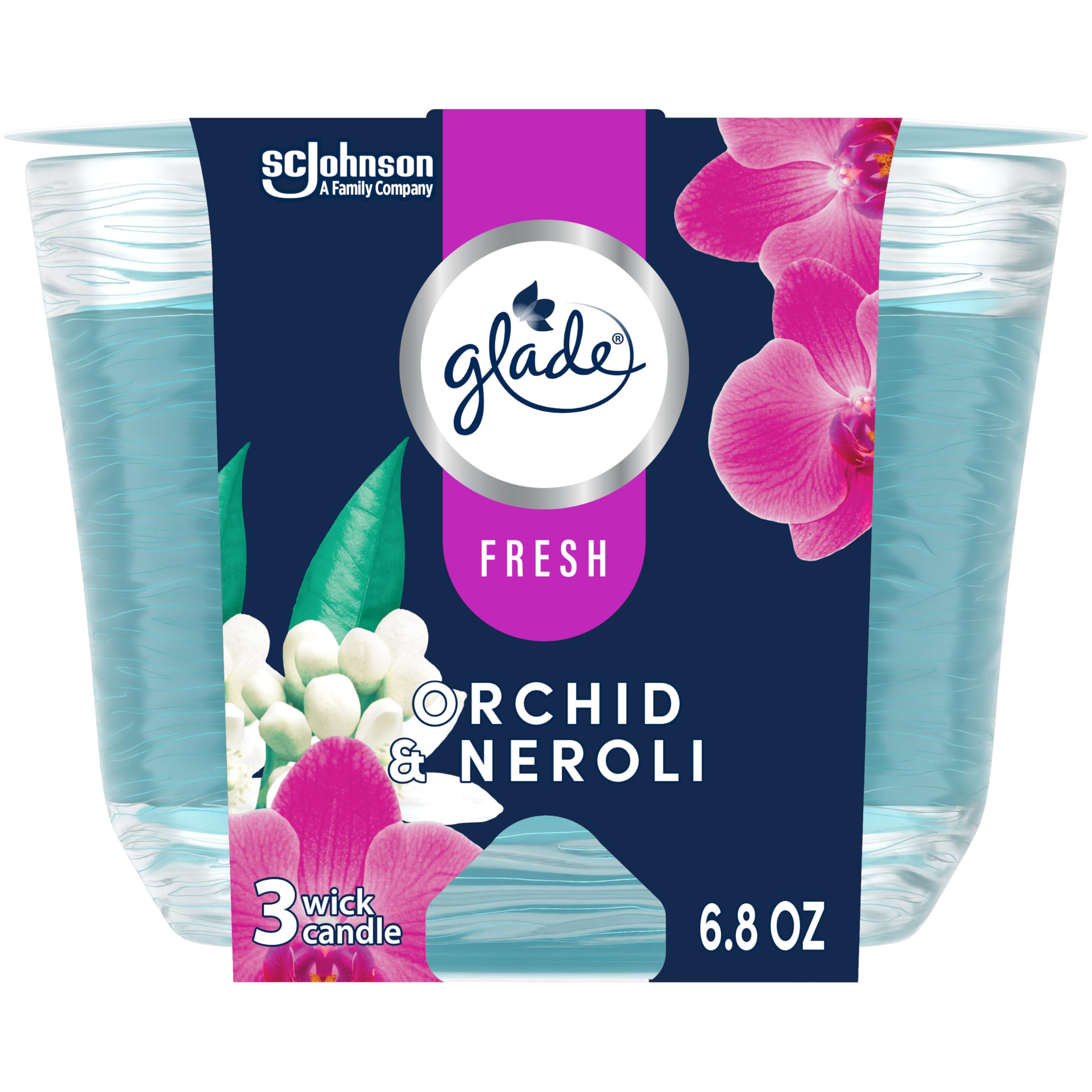 Glade Candle Orchid & Neroli, Fresh Collection, Fragrance Candle Infused with Essential Oils, Air Freshener Candle, 3Wick Candl
