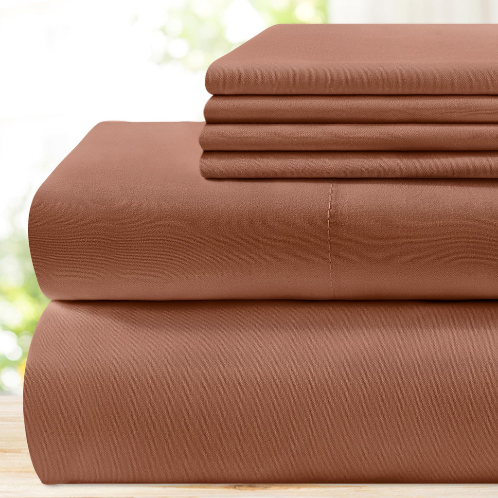 Bysure 6 Pieces Bed Sheets Set(Full, Chocolate Brown) - Hotel Luxury Super Soft 1800 Thread Count 100% Microfiber Sheets With De