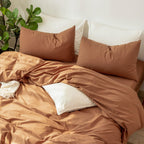 Moomee Bedding Pillowcases Pack Of 2 100% Washed Cotton Linen Like Textured Breathable Durable Soft Comfy (Dark Orange, Queen)