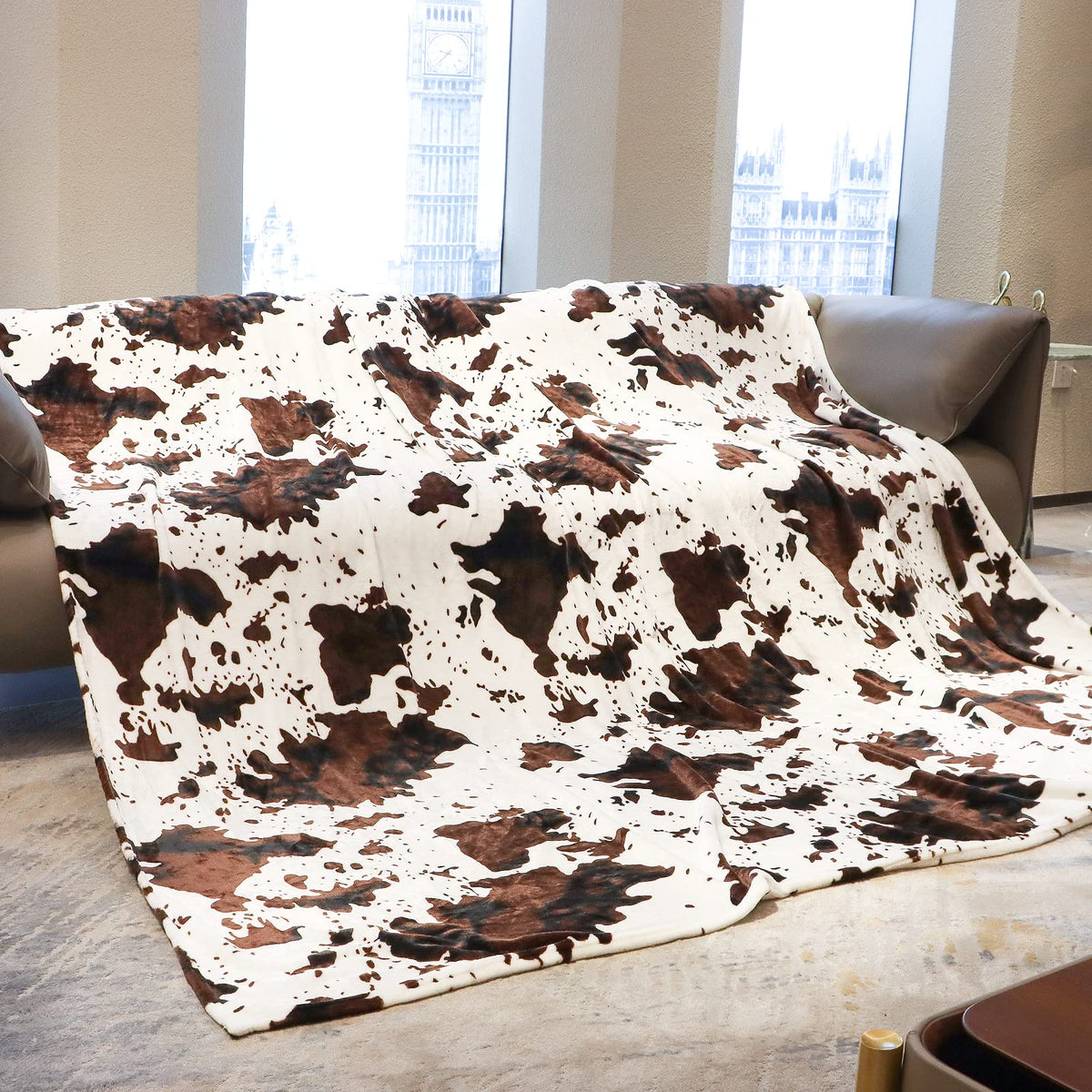 Flannel Fleece Cow Print Blanket King Size, Super Soft Cozy Plush Cow Blankets, Lightweight Microfiber Cow Print Throw Blanket F