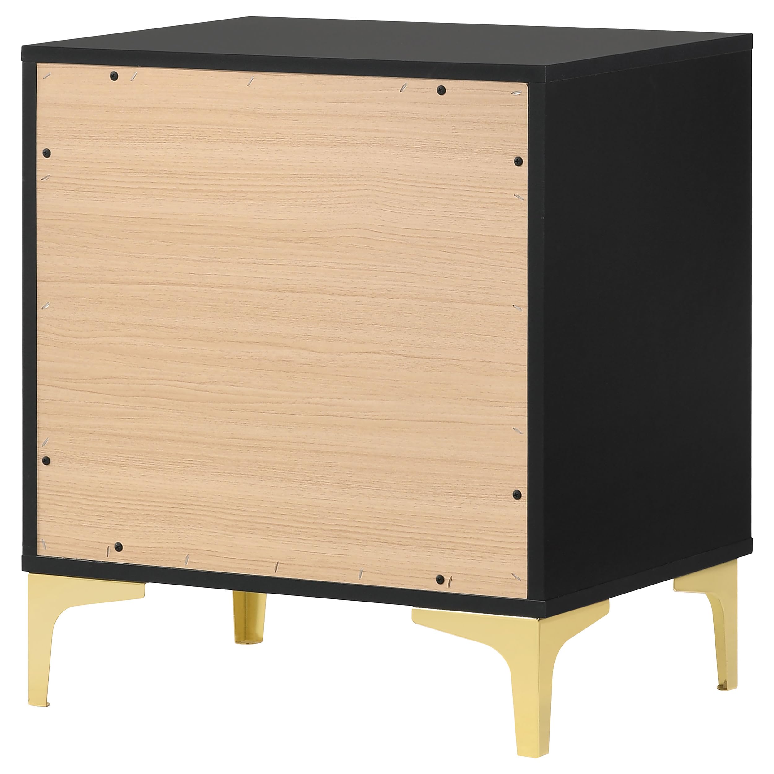 Coaster Home Furnishings Kendall 2-Drawer Contemporary Nightstand Bedroom Storage Cabinet Bedside Table Engineered Wood Eco-Friendly Laminate with Gold Metal Legs and Handles Black 224452
