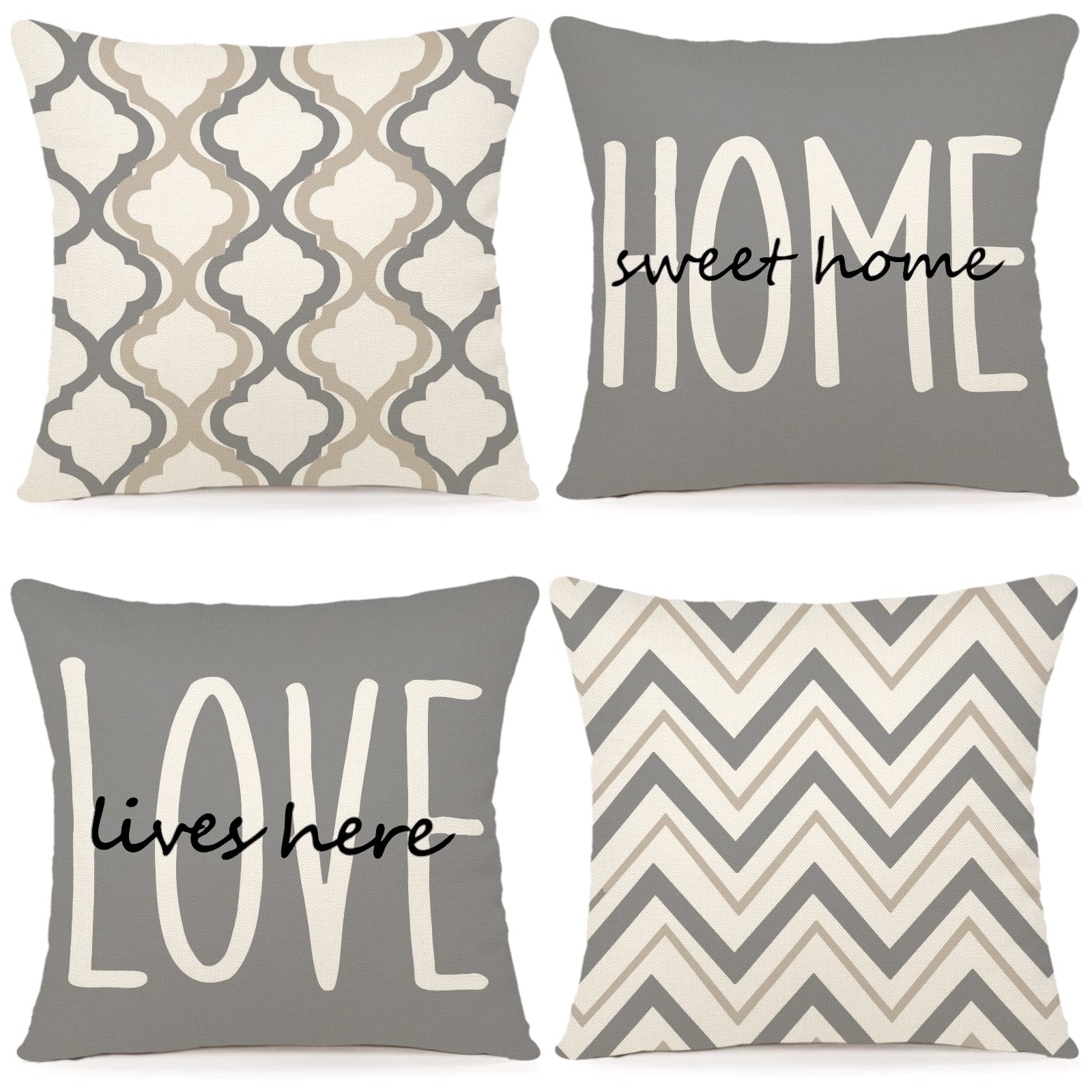 Ycoll Farmhouse Throw Pillow Covers 18X18 Set Of 4 Rustic Linen Square Decorative Cushion Covers For Couch Sofa Bedroom Home Dec