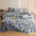 VM VOUGEMARKET Duvet Cover Set King Size Linen Cotton Yarn-Dyed Duvet Cover,Jacquard Garden Floral Pattern Monet Style 3Pieces B