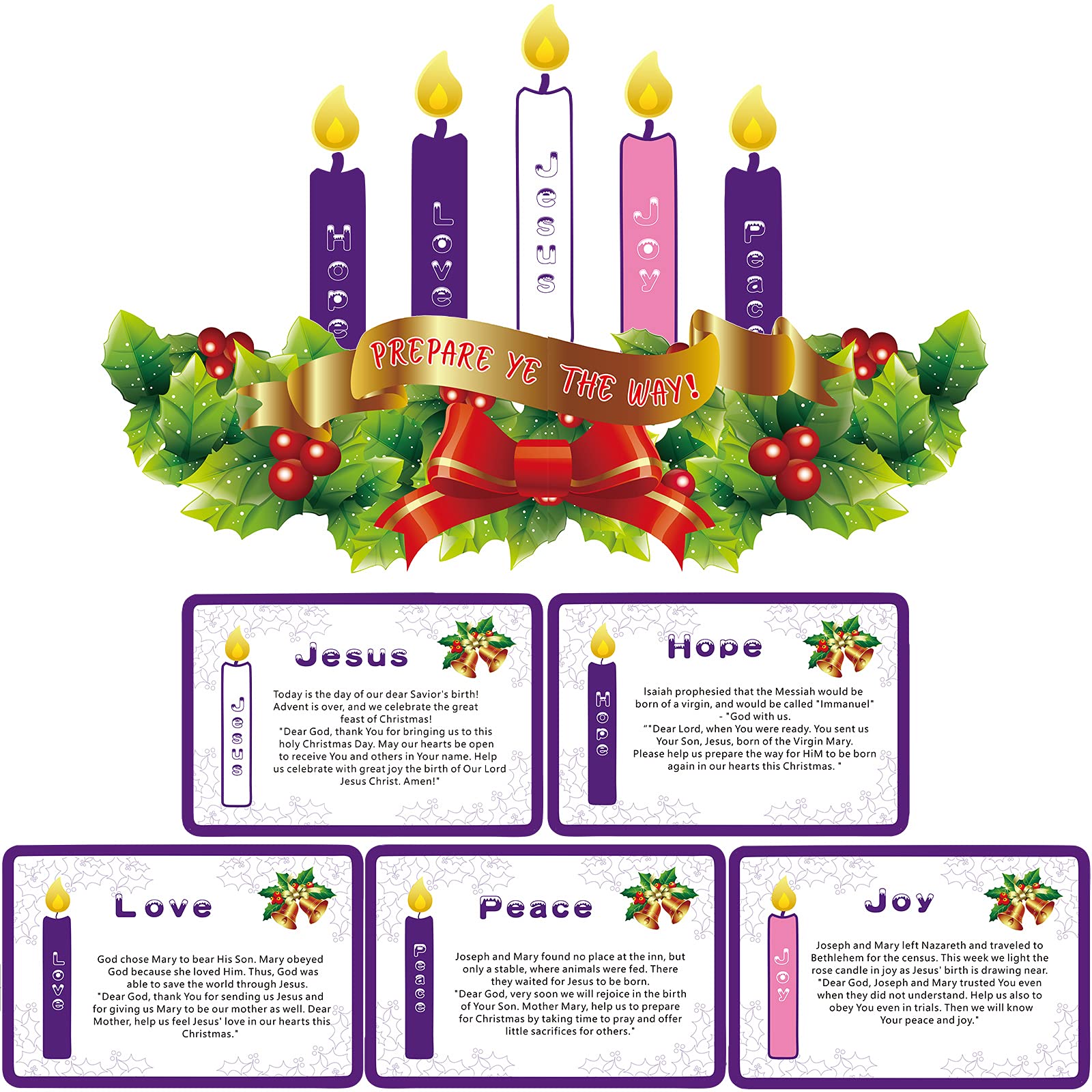 Refrigerator Advent Wreath Candle Cutout Christmas Love Peace Hope Joy Jesus Cutout for Kids Religious Advent Decoration (Adhesi