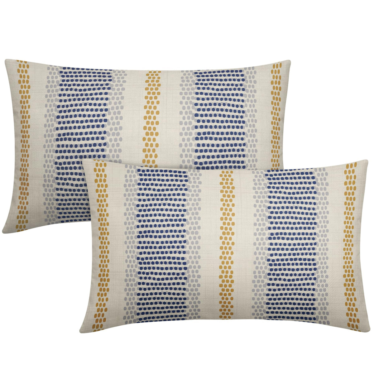 Aytipun Blue Yellow Pillow Covers 12X20 Set Of 2 Gray Grey Dot Print Striped Rectangle Decorative Outdoor Pillowcases Boho Rusti