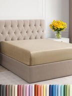 Cal King Size Fitted Bed Sheet - Hotel Luxury Single Fitted Sheet Only - Fits Mattress Up To 16 - Extra Soft, Wrinkle Free, & Breathable - Bottom Fitted Sheet - Heathered Tan Single Fitted Sheet Only