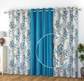 Stuffique Polyester 2 Floral and 1 Curtains 5 Feet Long Set of 3 (Aqua, 5 Feet)