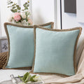 Phantoscope Pack Of 2 Farmhouse Decorative Throw Pillow Covers,Solid Pattern For Home Burlap Linen Trimmed Tailored Edges Light