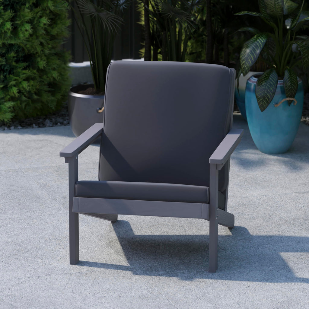 Flash Furniture Charlestown Adirondack Style Deep Seat Patio Club Chair with Cushions - Gray Poly Resin Frame - Cream All-Weather Cushions - Indoor/Outdoor