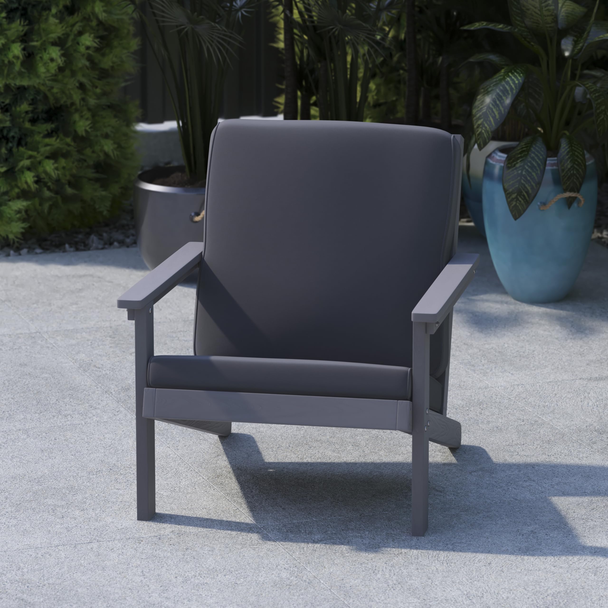 Flash Furniture Charlestown Adirondack Style Deep Seat Patio Club Chair with Cushions - Gray Poly Resin Frame - Cream All-Weather Cushions - Indoor/Outdoor