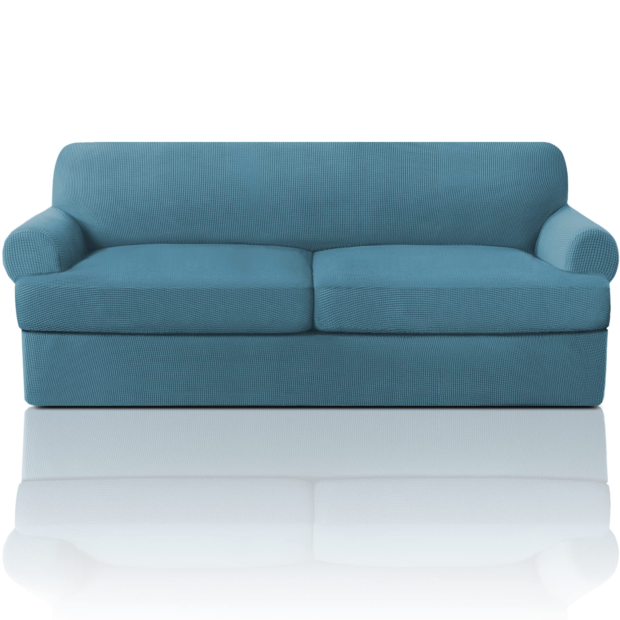 Princedeco T Cushion Sofa Slipcover 3 Pieces Sofa Covers For T Cushion Sofa Soft Couch Cover Sofa Slip Covers Furniture Covers With 2 Individual T Cushion Shape Seat Covers Washable, Storm Blue