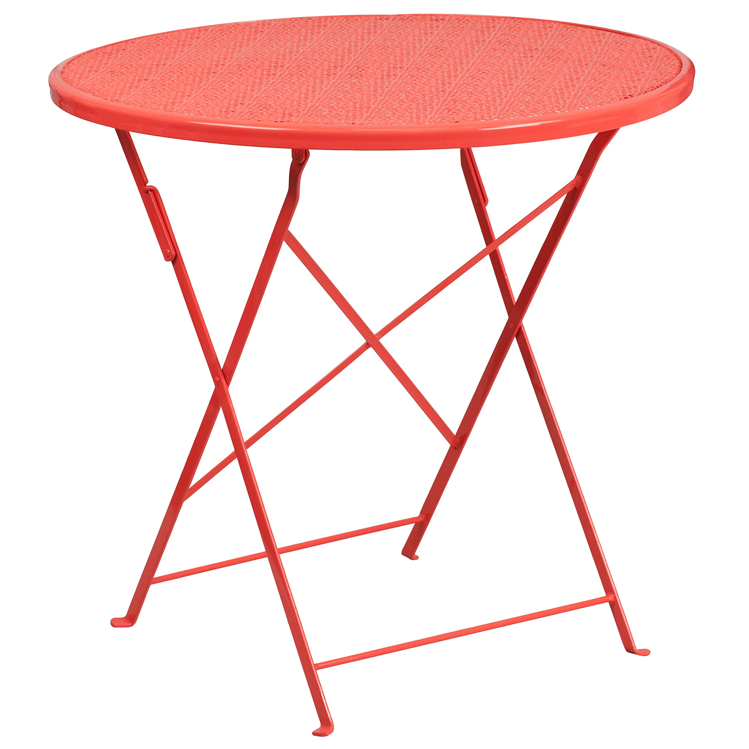 Flash Furniture Oia Commercial Grade 30&quot; Round Coral Indoor-Outdoor Steel Folding Patio Table Set with 4 Square Back Chairs