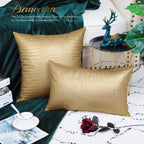 Brawarm Faux Leather Pillow Covers 12 X 20 Inches, Gold Leather Pillow Covers Pack Of 2, Crocodile Leather Decorative Lumbar Thr