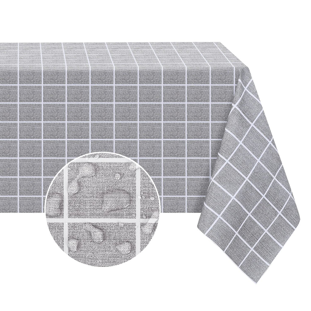 Romanstile Rectangle Plastic Tablecloth, 100% Waterproof Oil-Proof Checkered Pvc Table Cloths, Heavy Duty Vinyl Table Covers For Dining, Camping, Picnic, Outdoor - 54 X 78 Inch, Grey