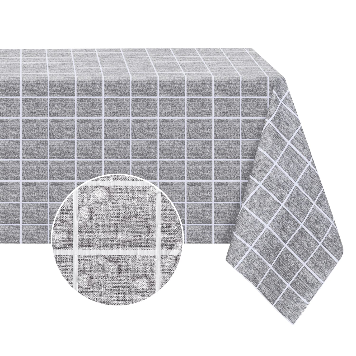 Romanstile Rectangle Plastic Tablecloth, 100% Waterproof Oil-Proof Checkered Pvc Table Cloths, Heavy Duty Vinyl Table Covers For Dining, Camping, Picnic, Outdoor - 54 X 78 Inch, Grey