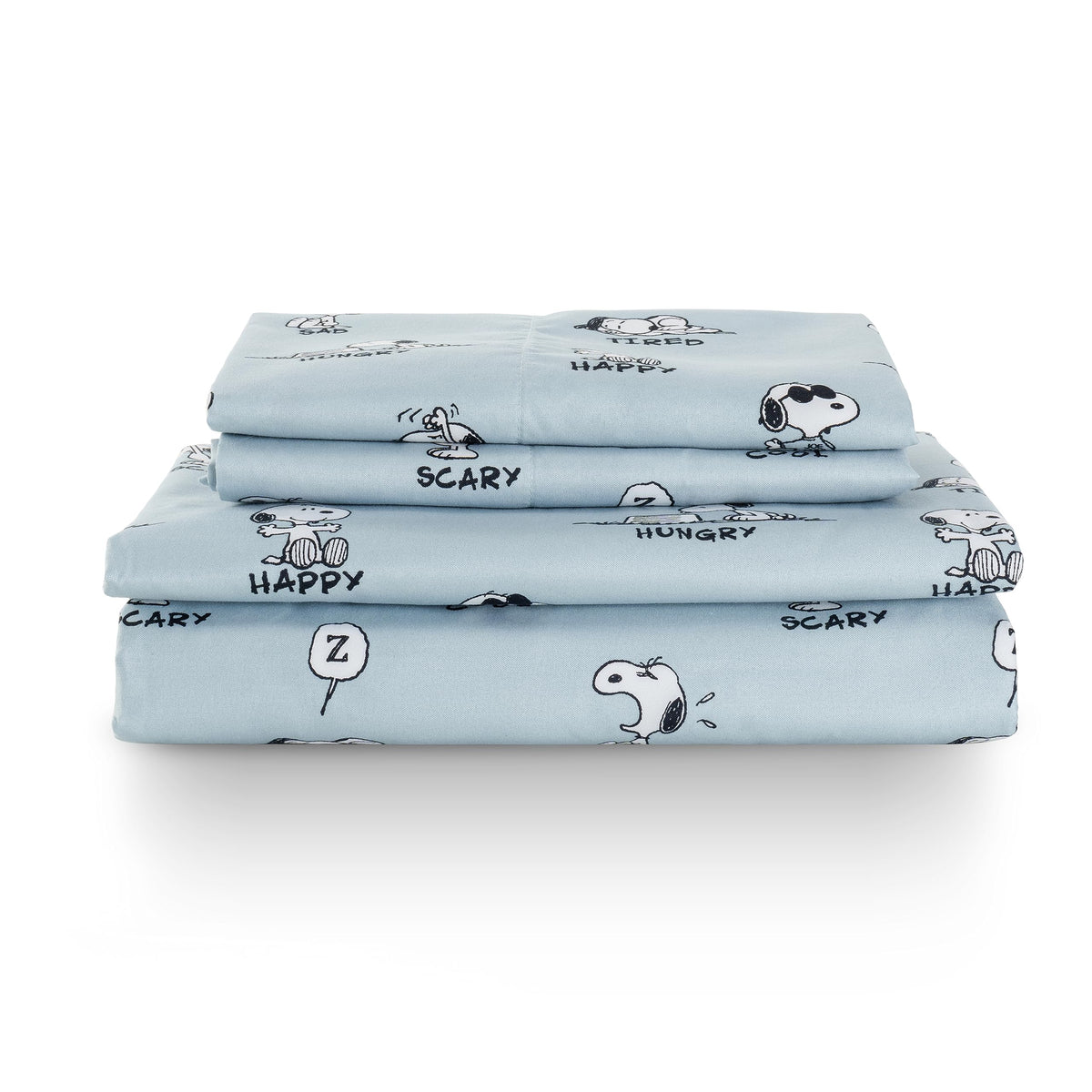 Berkshire Blanket Peanuts Kids Sheet Set, Full Size - 4 Pieces, Peanuts Snoopy Different Emotion Sheet Scale Murky Blue, Cute Ch