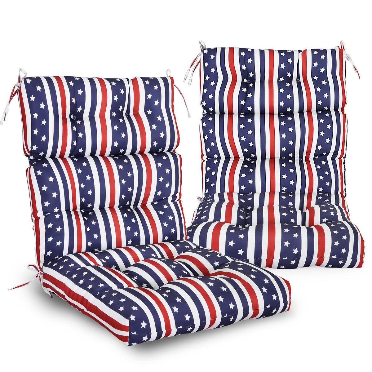 Eagle Peak Tufted Outdoor/Indoor High Back Patio Chair Cushions, Set Of 2, 46' X 22', American Flag