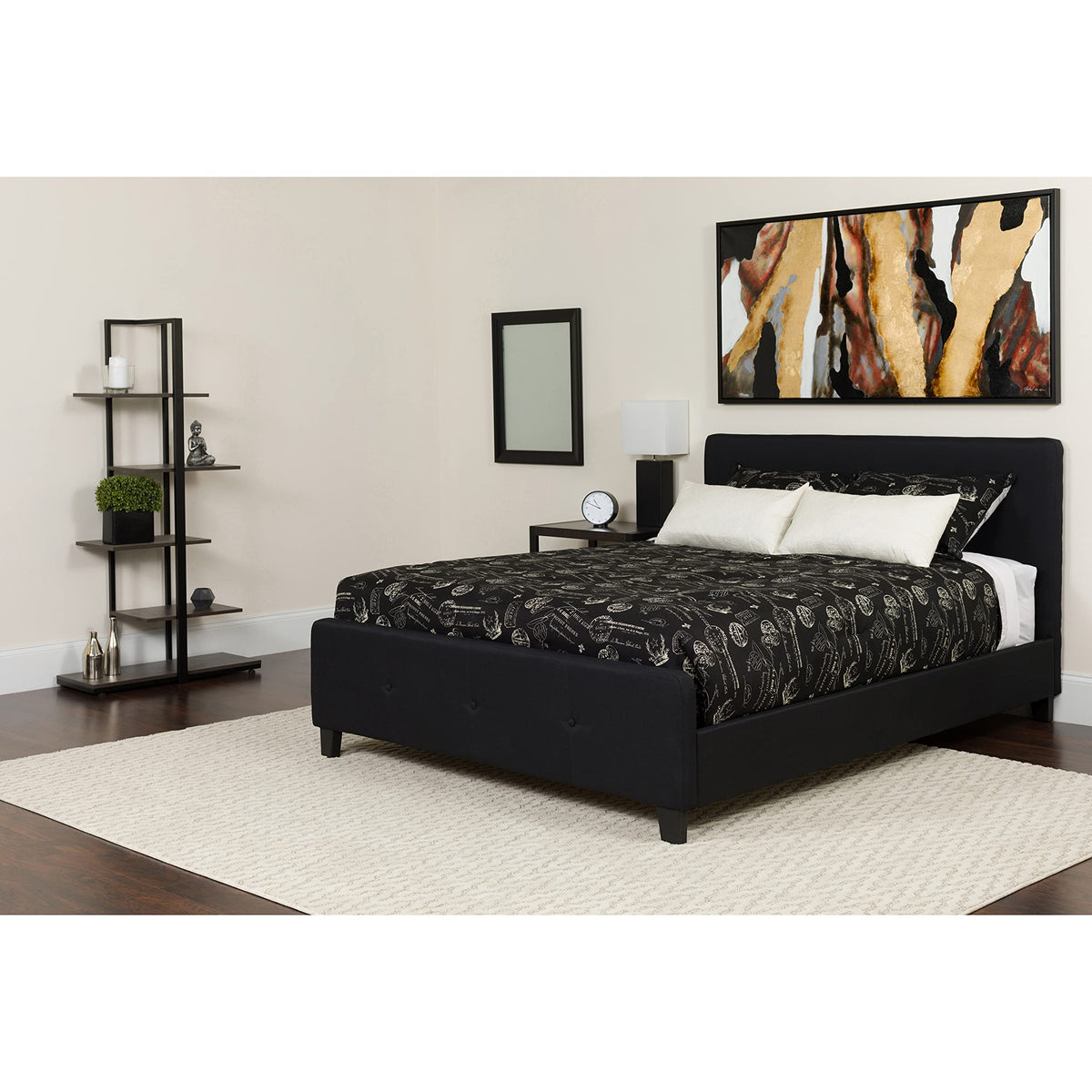 Flash Furniture Tribeca King Size Tufted Upholstered Platform Bed in Black Fabric with Memory Foam Mattress