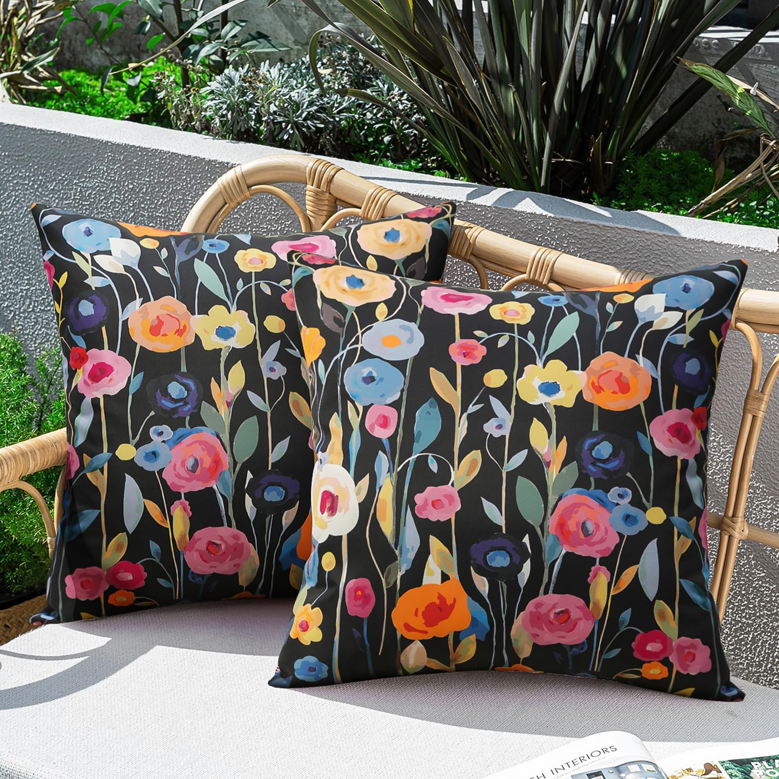 Merrycolor Outdoor Pillow Covers 18X18 Waterproof Throw Pillow Covers Colorful Floral Decorative Outdoor Pillows For Patio Furni