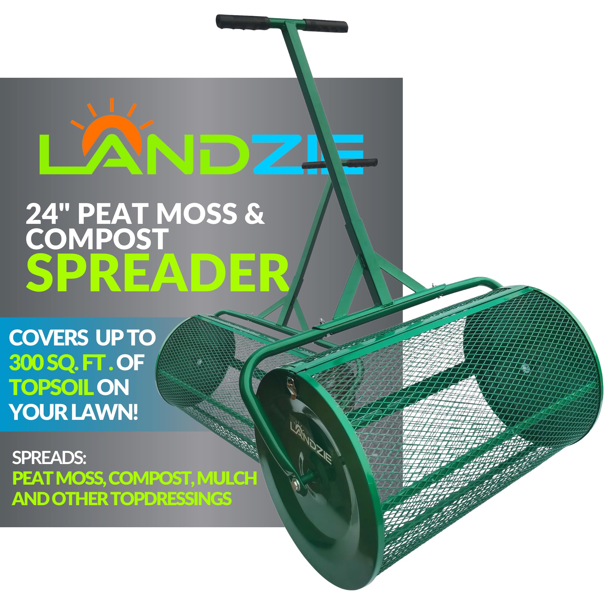 Landzie Spreader With Upgraded Side Clasps, Peat Moss Spreader, Metal Mesh Basket, Comfort Grip Handles, And Compost Spreader Fo