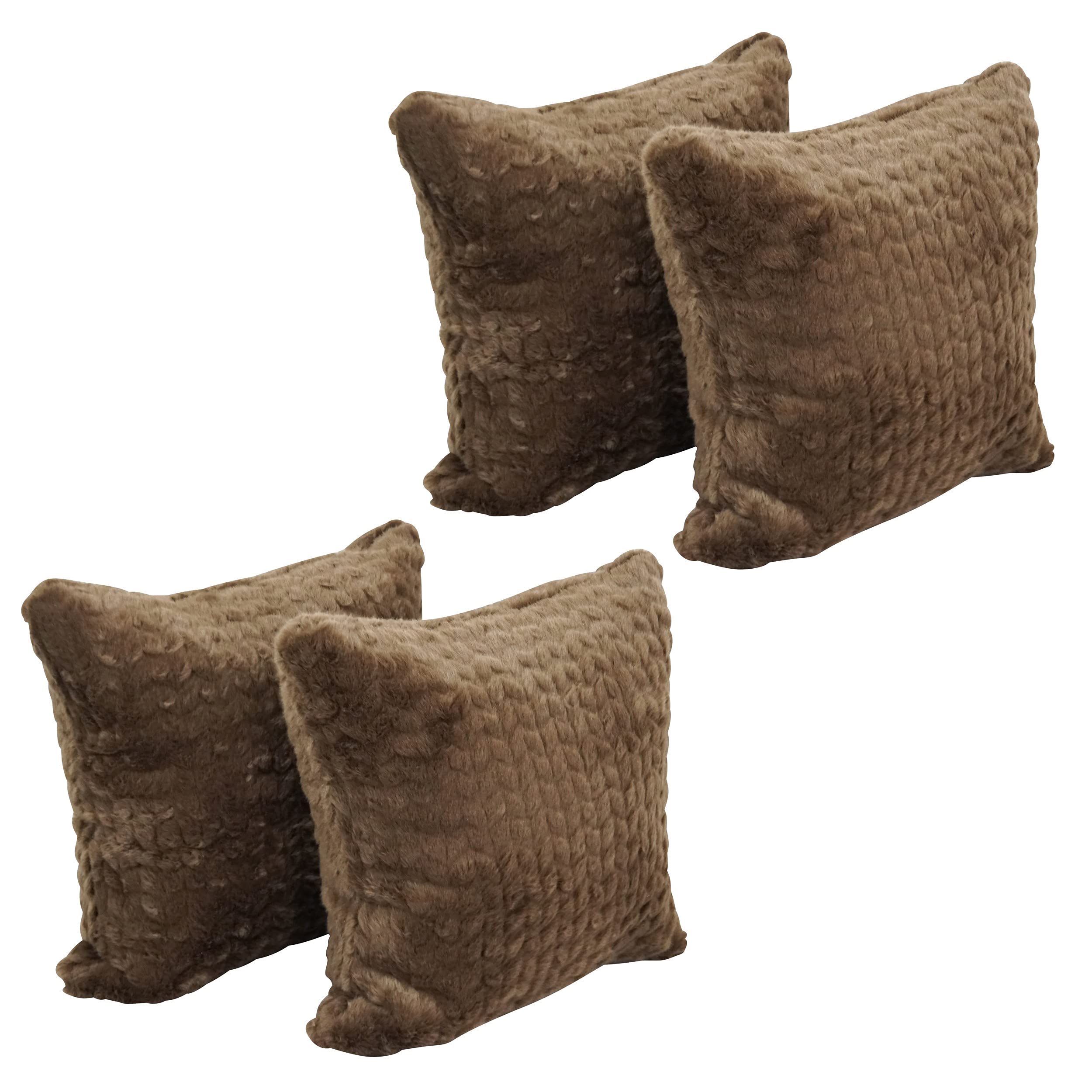 Blazing Needles Square Faux Fur Throw Pillows, 17&quot;, Dainty Mocha 4 Count