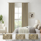 Dualife Taupe Blackout Curtains For Bedroom 90 Inch Length, Linen Pencil Pleat Farmhouse Traverse 100% Black Out Heat & Cold Bac