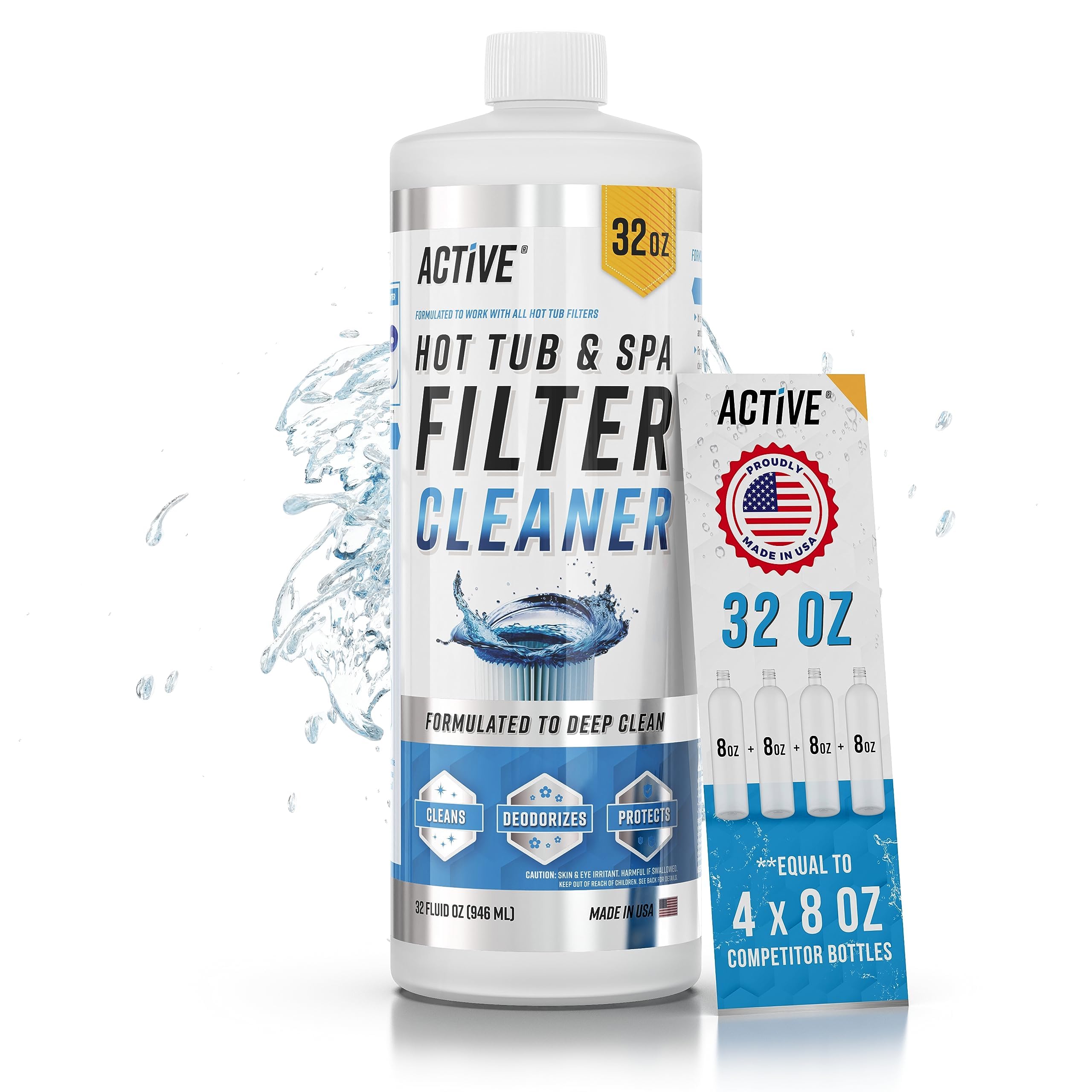 Active Spa Hot Tub Filter Cleaner - 32Oz (2-4 Uses) Cleaning Soaking Solution, Hot Tubs & Pool Cartridge Cleaner, Natural Power