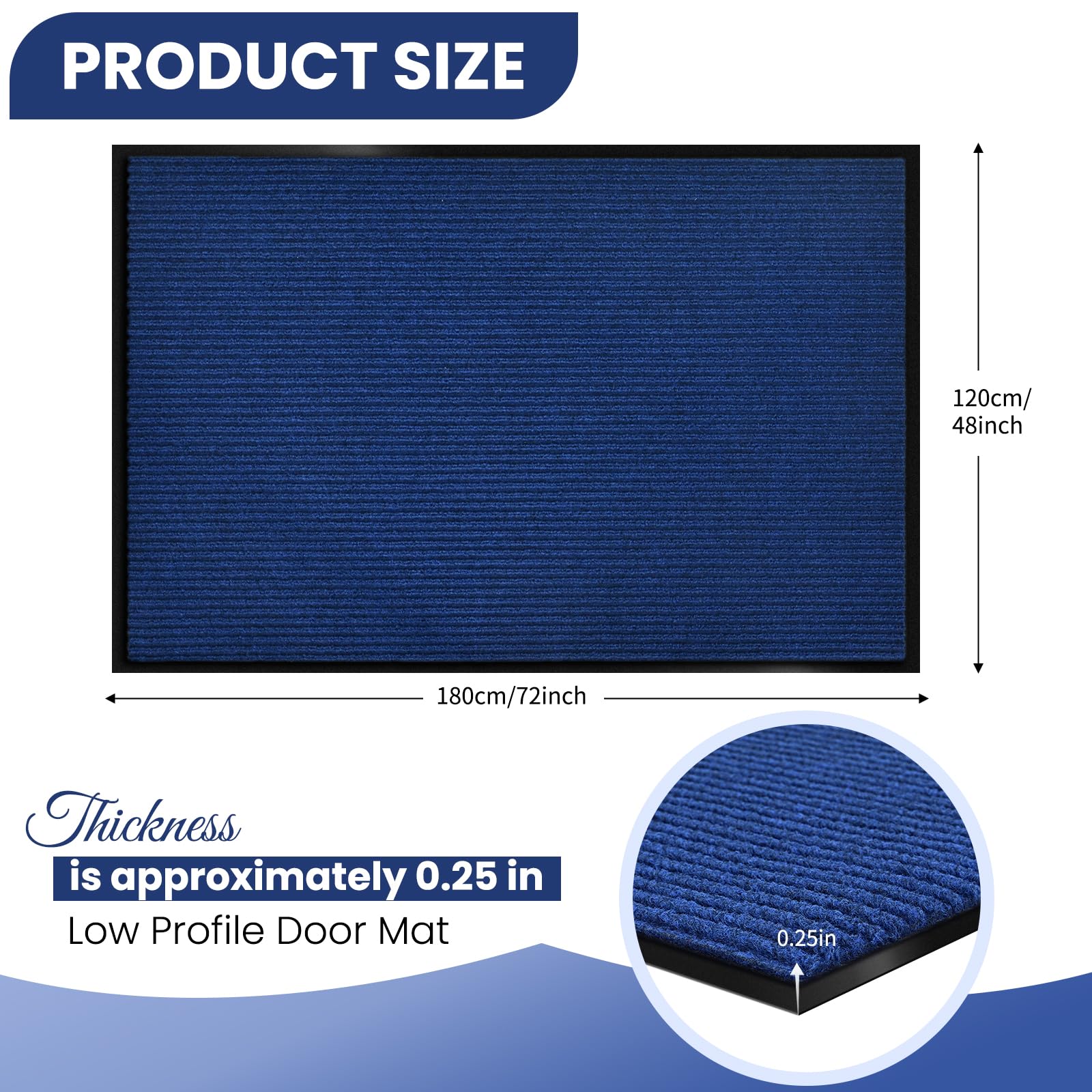 Door Mat Heavy Duty Outdoor Indoor Doormat Low Profile Front Door Mat Large 48X72 Inch Blue Entrance Welcome Mats Easy Clean Pat
