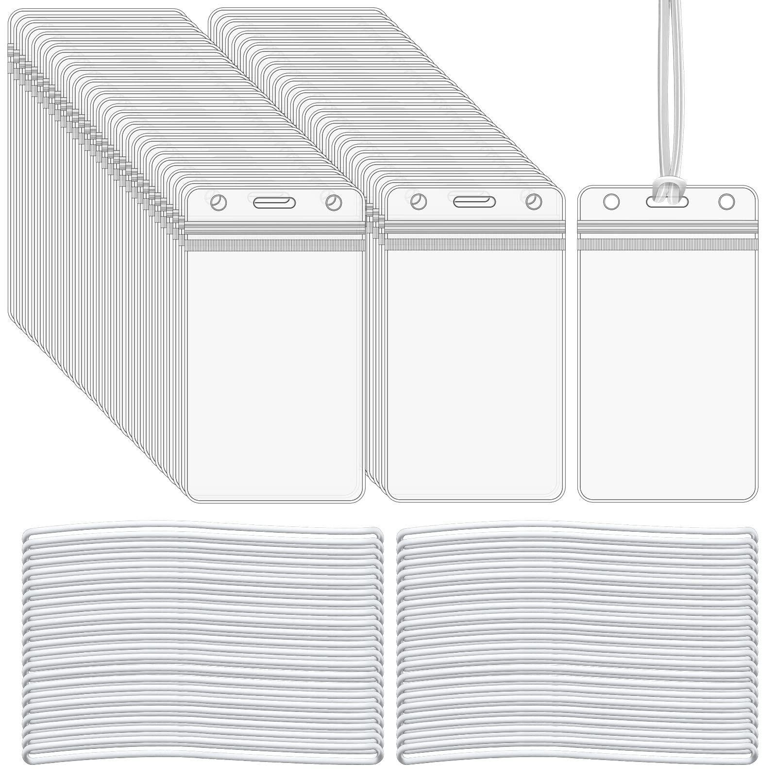 Wyomer 100 Pieces Clear Id Card Holder Plastic Luggage Bag Tag Holder Badge Label Tag Holder With 100 Pack Luggage Tag Loop Stra