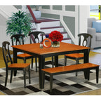 East West Furniture PFKE6-BCH-W 6 Piece Dining Table Set Contains a Square Dining Room Table with Butterfly Leaf and 4 Wooden Seat Chairs with a Bench, 54x54 Inch, Black & Cherry
