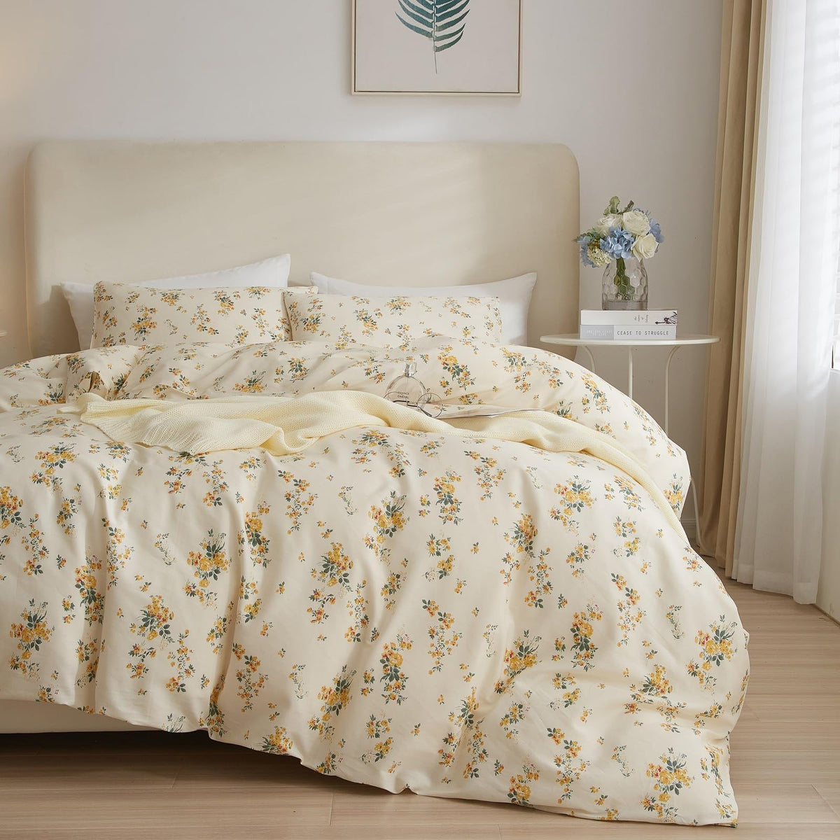 Garden Style Yellow Floral Comforter Set Twin Xl Chic Flower Leaves Printed Girls Floral Bedding Set Fluffy Soft Microfiber Twin