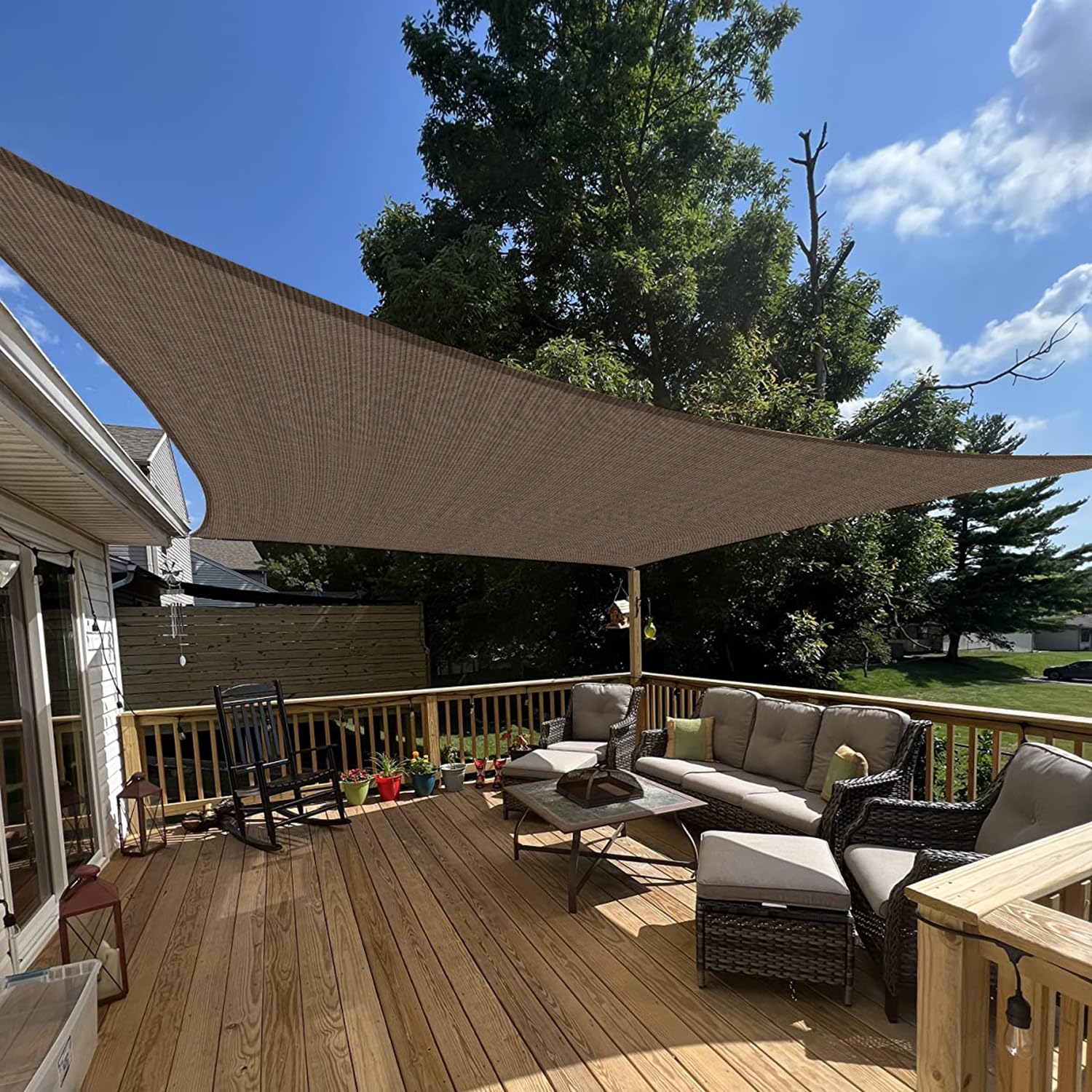 E&K Sunrise 8' X 18' Sun Shade Sail Rectangle Canopy Shade Cover Uv Block For Patio Backyard Garden Outdoor (Brown)