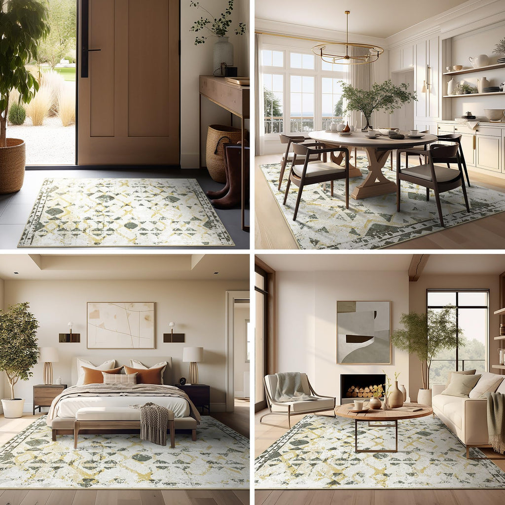 Ashler Abstract Rug, 4X6 Area Rugs, Modern Abstract Area Rug For Living Room, Bedroom, Kitchen Dining Room, Office, Yellow/Green