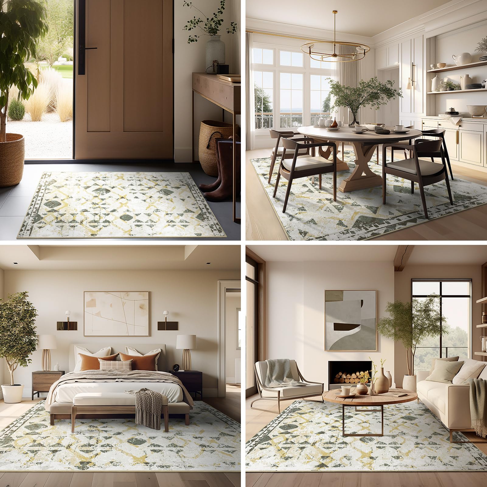Ashler Abstract Rug, 4X6 Area Rugs, Modern Abstract Area Rug For Living Room, Bedroom, Kitchen Dining Room, Office, Yellow/Green