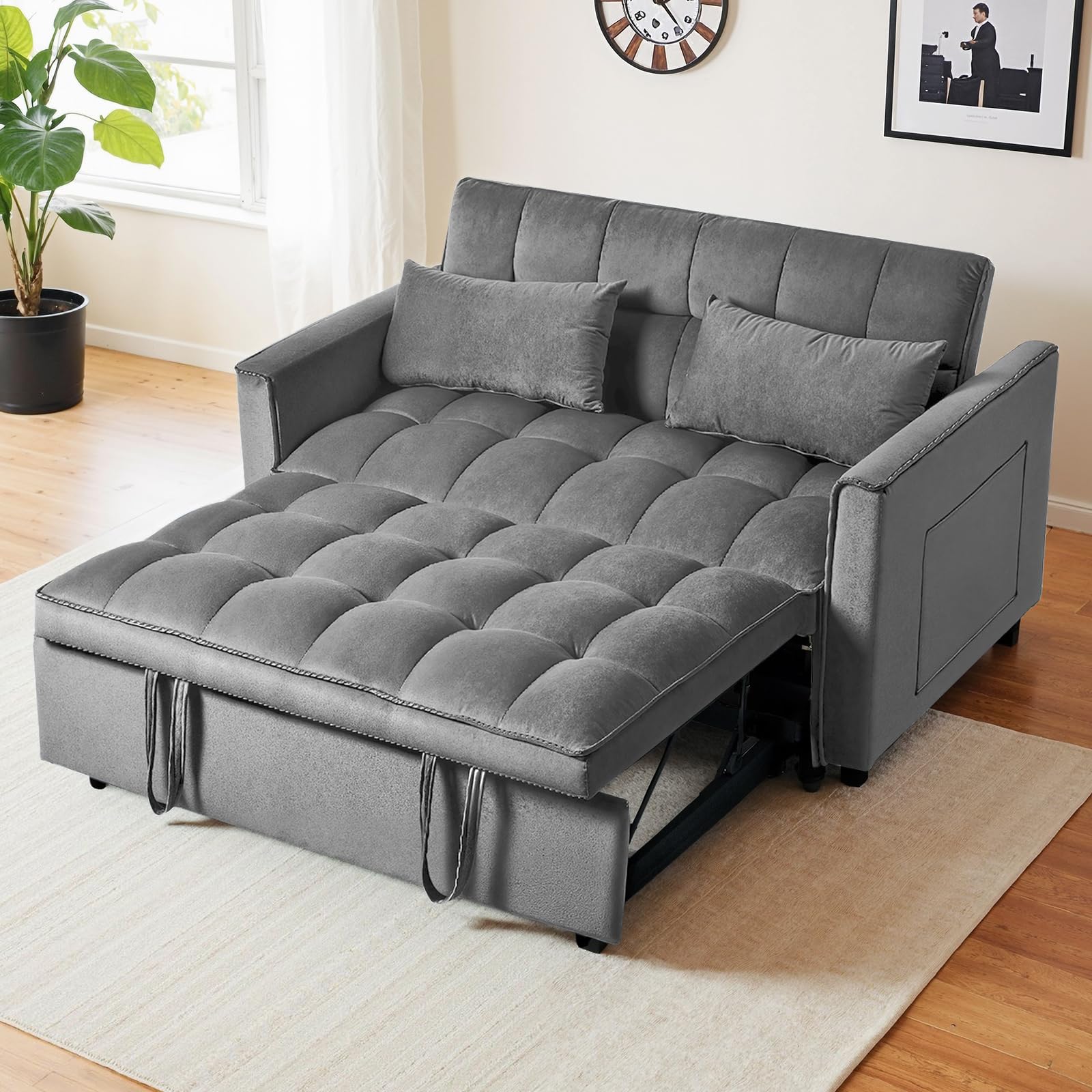 Skepphlay 3 in 1 Sleeper Sofa Bed, Pull Out Couch, Convertible Futon Loveseat with krest, Dinotefuran Living Room Chaise Lounr H