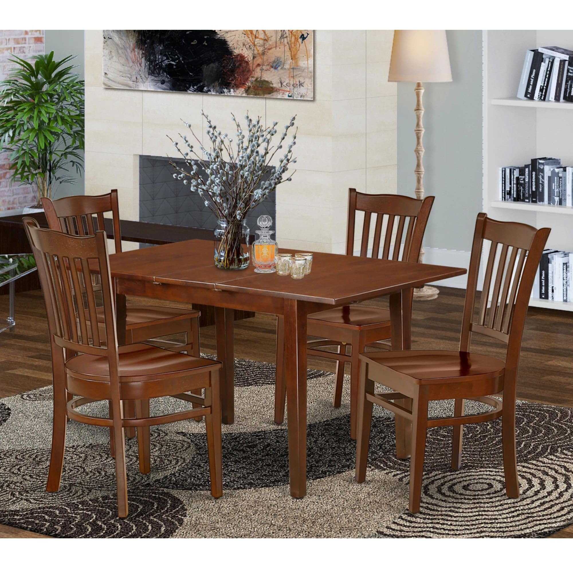 East West Furniture NOGR5-MAH-W 5 Piece Dining Room Table Set Includes a Rectangle Wooden Table with Butterfly Leaf and 4 Kitchen Dining Chairs, 32x54 Inch, Mahogany