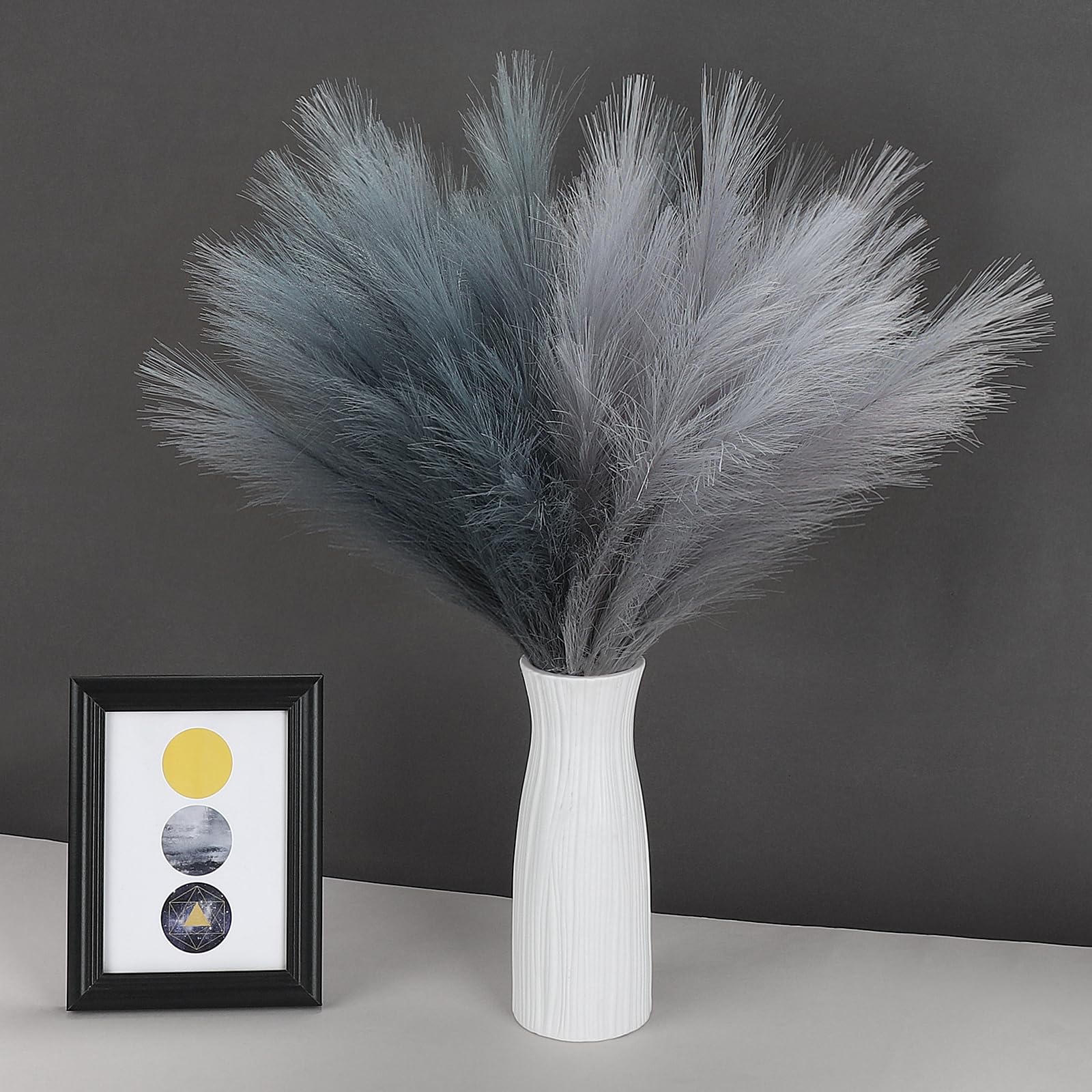SeptCat 60 Pcs Pampas Grass Light Grey and Dark Grey Decor 21.7'' Fluffy Faux Short Pampas Grass Artificial Small Pompas Grass F