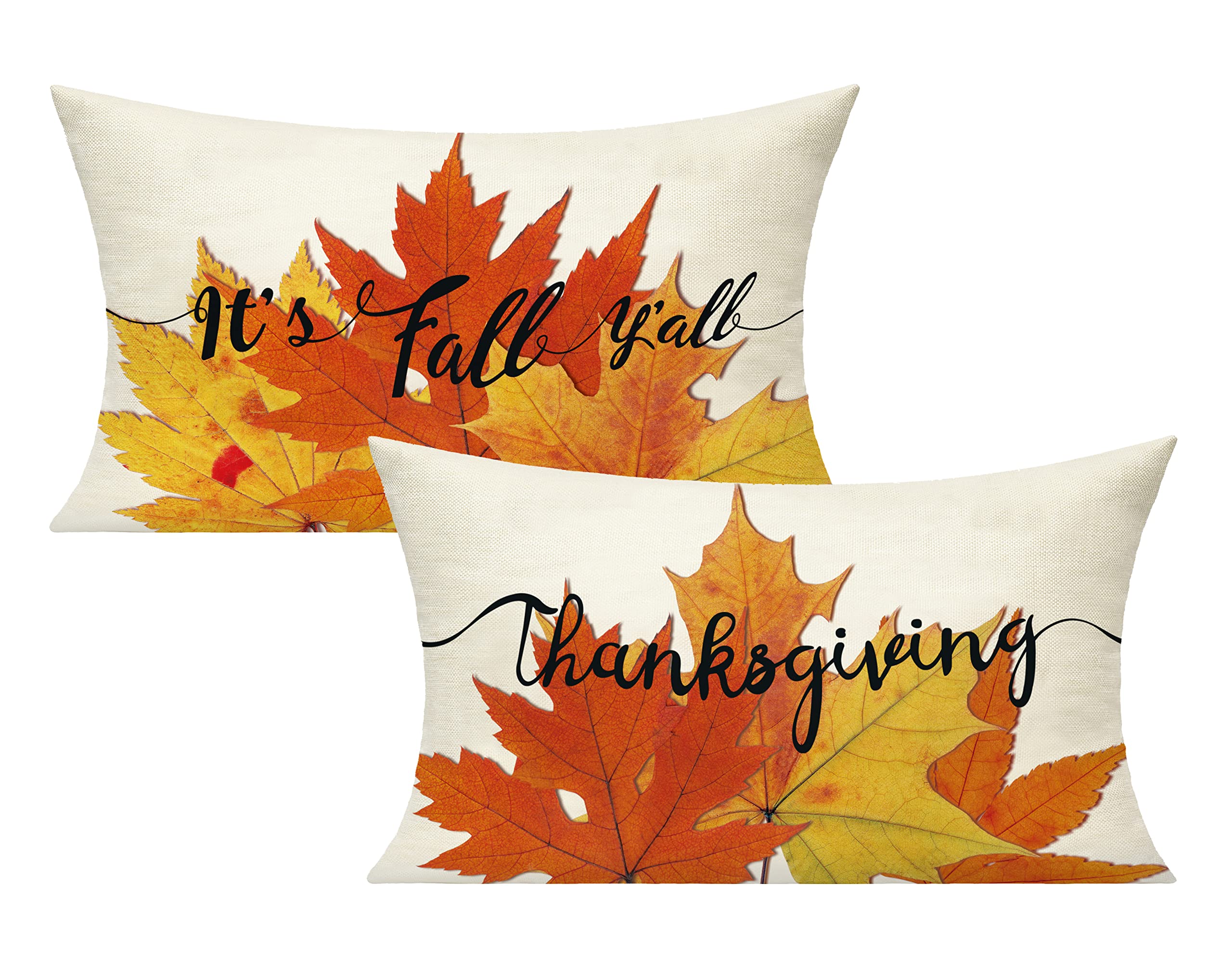 All Smiles Thanksgiving 12X20 Lumbar Throw Pillow Covers Set Of 2 Fall Cushions Cases Decorations Outdoor Autumn Maple Leaves Or