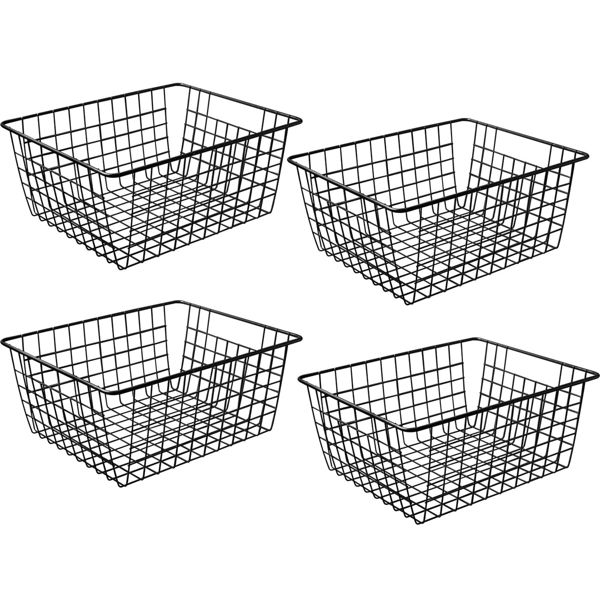 Brightalk 14 Upright Freezer Storage Baskets, Black Wire Storage Bins Large Bakset for Freezer, Pantry, Bathroom Organizing, Se