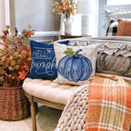 Dfxsz Fall Pillow Covers 20X20 Inch Set Of 4 Buffalo Plaid Fall Blue Pumpkin Throw Pillow Cover Autumn Thanksgiving Decoration F
