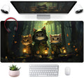 Forest Cats Desk Mat Anime Cat Desk Pad Cute, Kawaii Green Mouse Pad Xxl, Large Extended Gaming Mousepad Keyboard Mouse Mat With