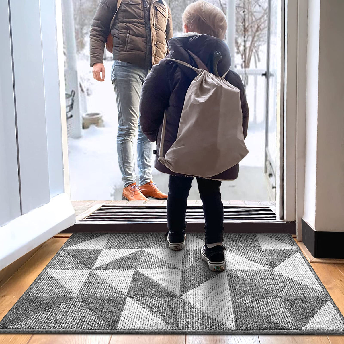 Dexi Indoor Doormat, Non Slip Absorbent Resist Dirt Entrance Rug, 24'X36' Washable Low-Profile Inside Floor Door Mat, Grey